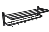 رف مناشف حمام مع حامل منشفة قابل للطي لون أسود