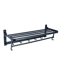 رف مناشف حمام مع حامل منشفة قابل للطي لون اسود