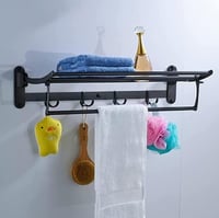 رف مناشف حمام مع حامل منشفة قابل للطي لون اسود