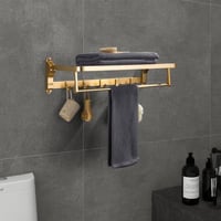 رف مناشف حمام مع حامل منشفة قابل للطي لون ذهبي