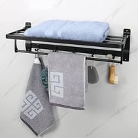 رف مناشف حمام مع حامل منشفة قابل للطي لون اسود