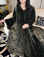 جلابية مخمل زيتوني داكن راقية