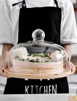 طبق كيك دوار خشبي مع غطاء زجاجي جودة عالية