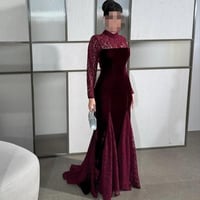 فستان سهرة مخمل كوري دانتيل