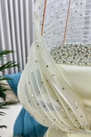 فستان سهره أوف شولدر مزين بالخرز لون أوف