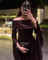 فستان ناعم ثلاثه الوان خامه باربي اكمام طويله