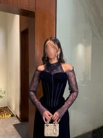 فستان سهرة أنيق مخمل لون كحلي