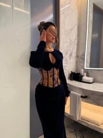 فستان سهرة أنيق مخمل لون كحلي