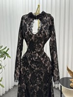 فستان سهرة أسود من الدانتيل بالكامل