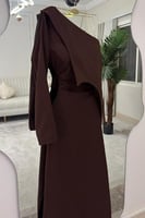 فستان سهرة أوف شولدر بلونين عودي و بني