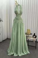 فستان سهره هالتر لون أخضر فاتح