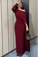 فستان سهرة أوف شولدر بلونين عودي و بني