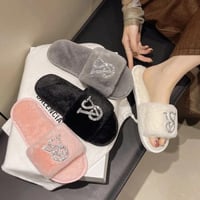 شباشب نسائية مسطحة القاع دافئة ماسية لامعة مقاس كب...