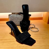 أسود ساحة تو حجر الراين خنجر عالية الكعب النعال ا