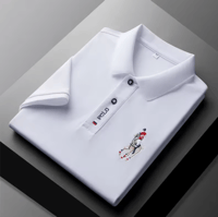 قميص بولو رجالي كاجوال مطرز بأكمام قصيرة، قميص صيف...