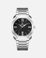 ساعة استيل باللون الفضي ميناء أسود