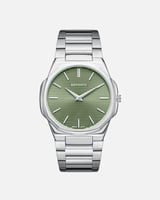ساعة التفرد باللون الفضي ميناء اخضر