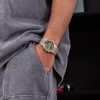 ساعة ستيل باللون الذهبي و الفضي أخضر