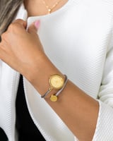 ساعة نسائية حصير باللون الذهبي الفضي ميناء ذهبي..