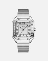 ساعة انسيابية باللون الفضي