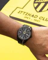 ساعة رجالية استيل باللونين الاسود والذهبي