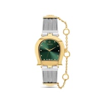 ساعة نسائية باللونين الذهبي والفضي ميناء اخضر