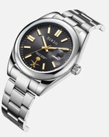 ساعة كلاسيك باللون الفضي ميناء اسود