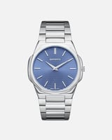 ساعة التفرد باللون الفضي ميناء ازرق