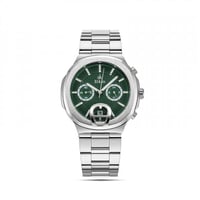 ساعة رجالية استيل باللون الفضي ميناء اخضر.