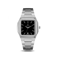 ساعة رجالية استيل باللون الفضي ميناء اسود