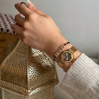 طقم ساعة وإسواره ساحره باللون الذهبي ميناء رصاصي