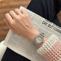 ساعة نسائية ربل فصوص زركون باللون الرصاصي ميناء رص...