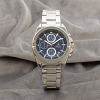 ساعة رجالية استيل باللون الفضي ميناء كحلي