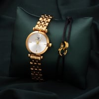 طقم ساعة وإسواره خيط جذابه باللون الذهبي كامل