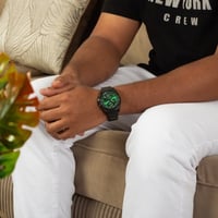 ساعة رجالية استيل باللون الاسود ميناء اخضر