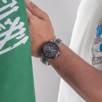 ساعة رجالية استيل باللونين الفضي والاسود ميناء اسو...