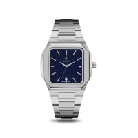 ساعة رجالية استيل باللون الفضي ميناء كحلي