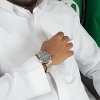 ساعة رجالية استيل باللون الفضي ميناء رصاصي