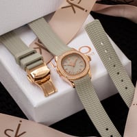 ساعة نسائية ربل فصوص زركون باللون الرصاصي ميناء رص...