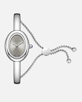 ساعة أنيقة بتصميم انسيابي فاخر فضي ميناء رصاصي