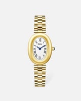 ساعة بتصميم بيضاوي أنيقة وراقية باللون الذهبي