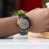 ساعة رجالية استيل باللونين الاسود والنحاسي