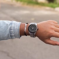 ساعة رجالية معا اسواره استيل باللون الفضي