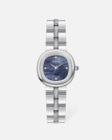 ساعة انيقة بتصميم فاخر باللون الفضي صدفي سماوي