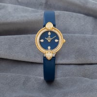 ساعة نسائية جلد فصوص باللون الذهبي ازرق ميناء ازرق