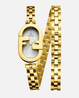 ساعة استيل لفتين باللون الذهبي الأبيض