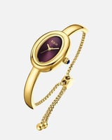 ساعة أنيقة بتصميم انسيابي فاخر ذهبي ميناء عودي