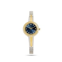 ساعة نسائية باللون الذهبي والفضي ميناء كحلي