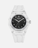 ساعة ربل نقش عربي ابيض ميناء أسود