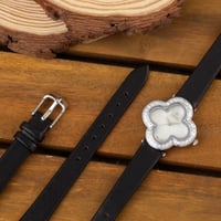 ساعة جلد نسائية فضي اسود ميناء ابيض